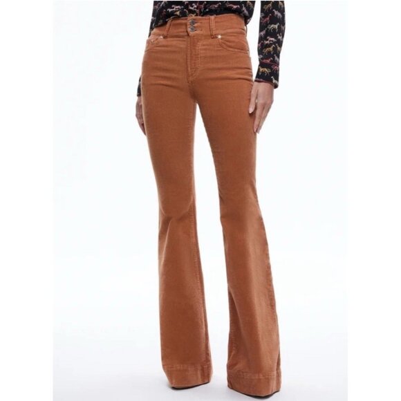 Alice Olivia Authentic Solid Bronze Brown Corduroy Flare Jeans Righ Rise 26 - Picture 1 of 9